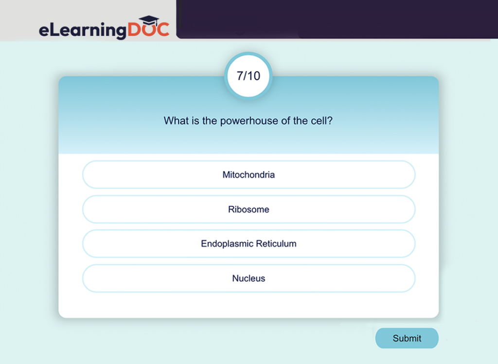 Snapshot of a Quiz page should a multiple question