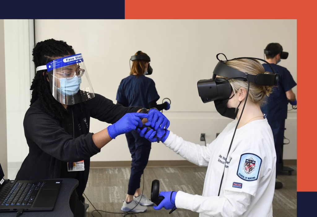 nursing students use VR to simulate emergency situatons
