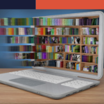 a laptop with etextbooks flying out of the monitor depicting off-the-shelf training courses