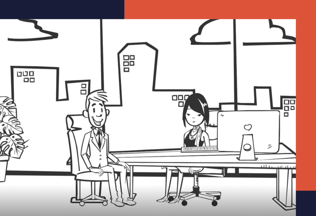 caricature of two people in an office setting