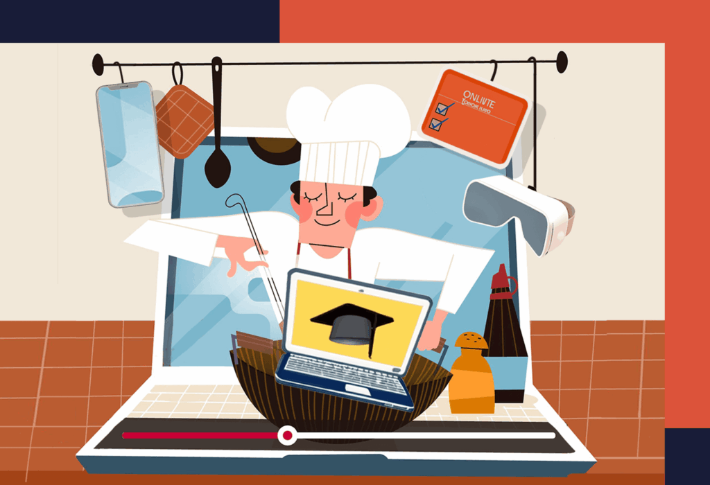 chef in kitchen cooking using technology