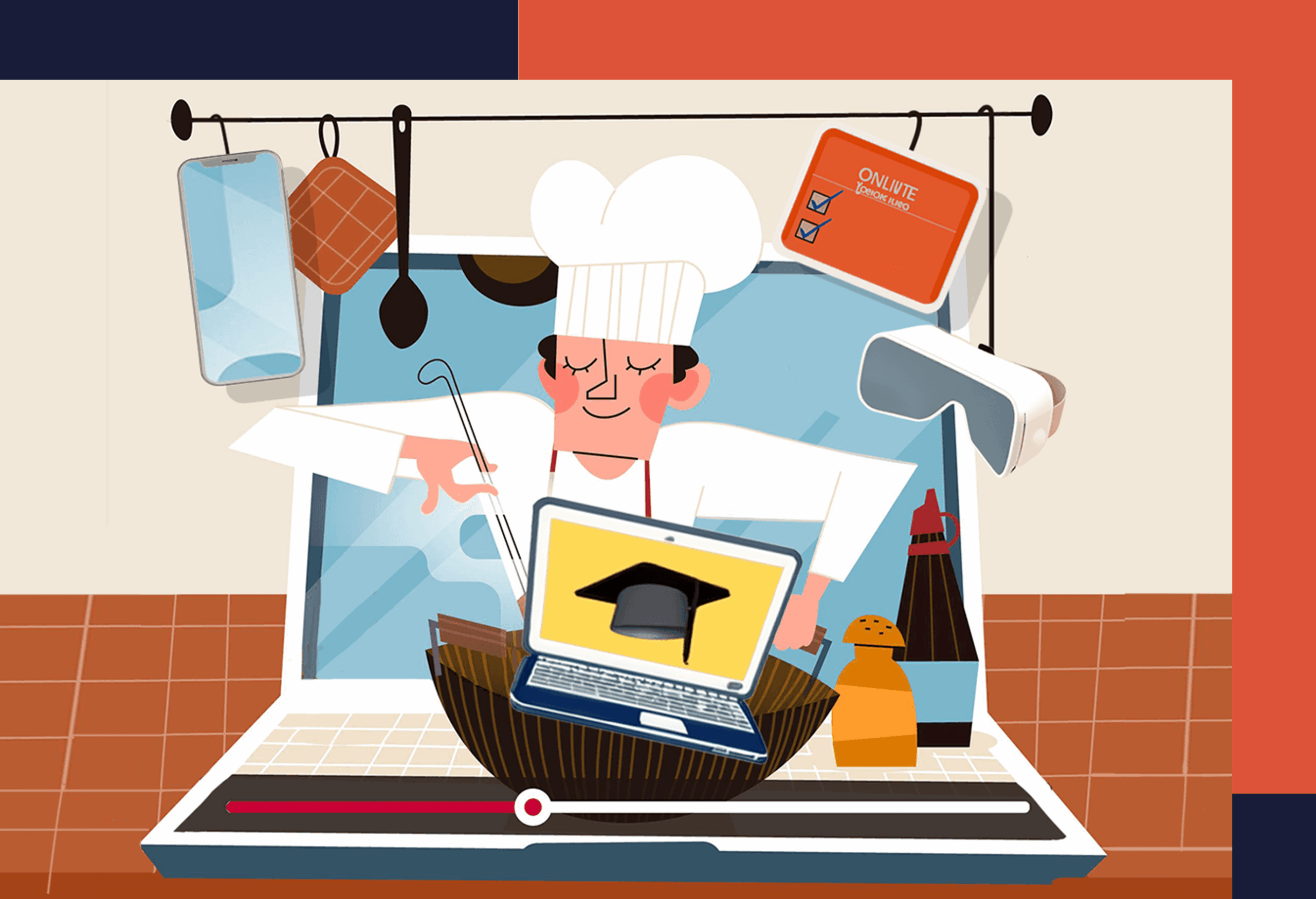 chef in kitchen cooking using technology